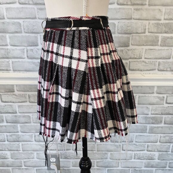 Dolls Kill Current Mood Mini Skirt Wool Blend Plaid Grunge Hem Goth Preppy XS - Picture 2 of 8